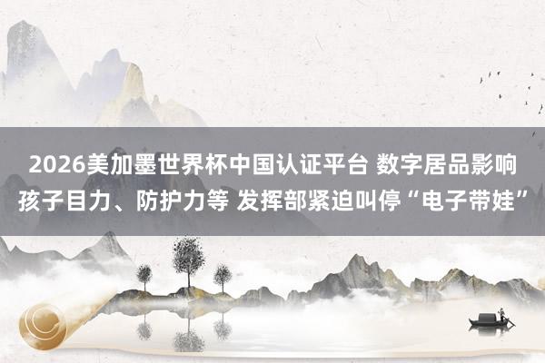 2026美加墨世界杯中國認證平臺 數字居品影響孩子目力、防護力等 發揮部緊迫叫停“電子帶娃”